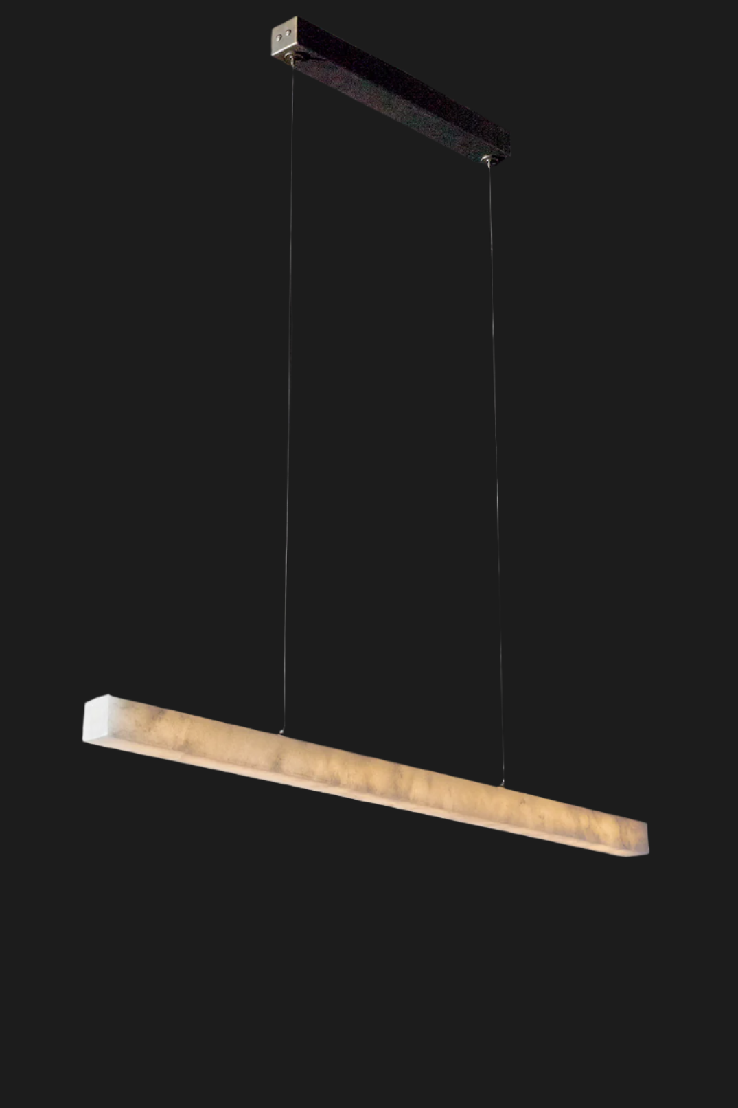 modern rectangular tube shaped white alabaster lighting fixture illuminated on grey background