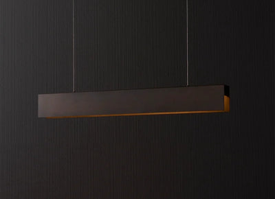 Minimalist Italian metal linear pendant with warm glow and sleek contemporary design