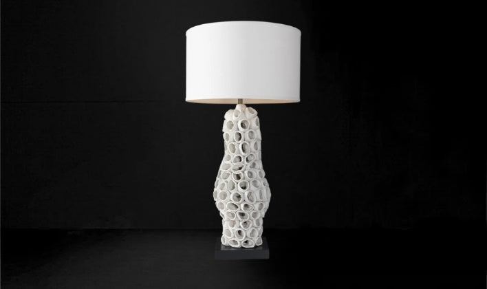 Unique handmade table lamp with sculptural ceramic base for modern interior lighting