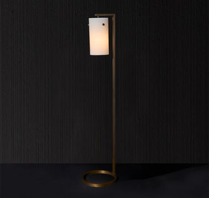 Modern artistic floor lamp with brass frame and white shade