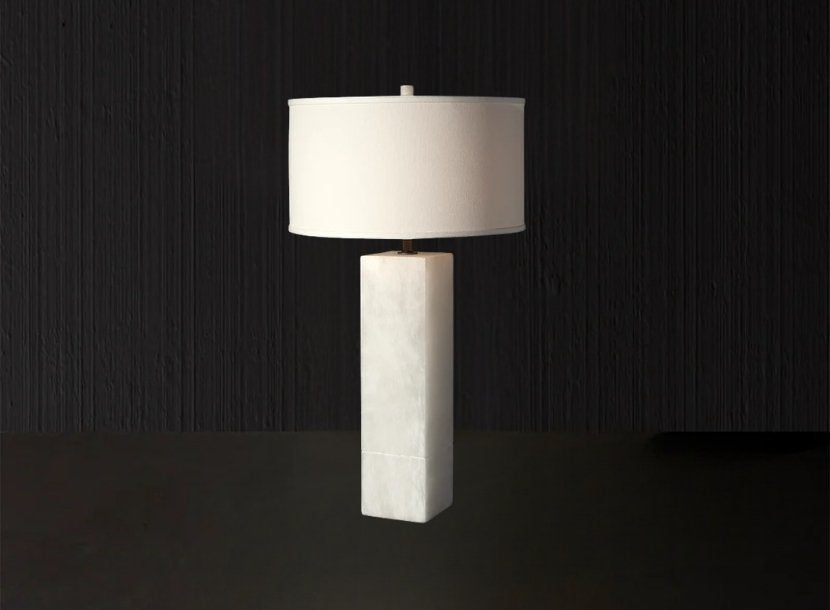 Handmade alabaster table lamp with modern minimalist design for elegant interior lighting
