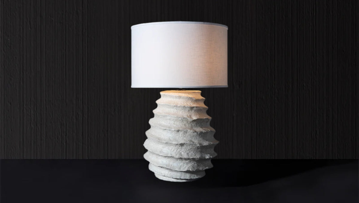 Unique handmade ceramic table lamp with modern sculptural texture for interior lighting