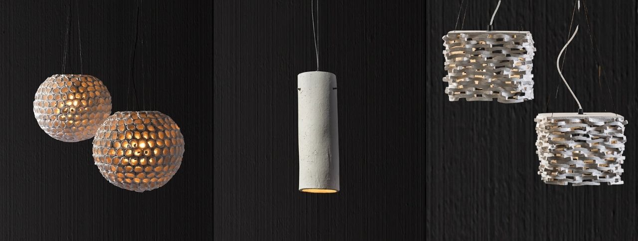 Unique pendant lights with textured designs and warm glow for modern interiors by RENGCO